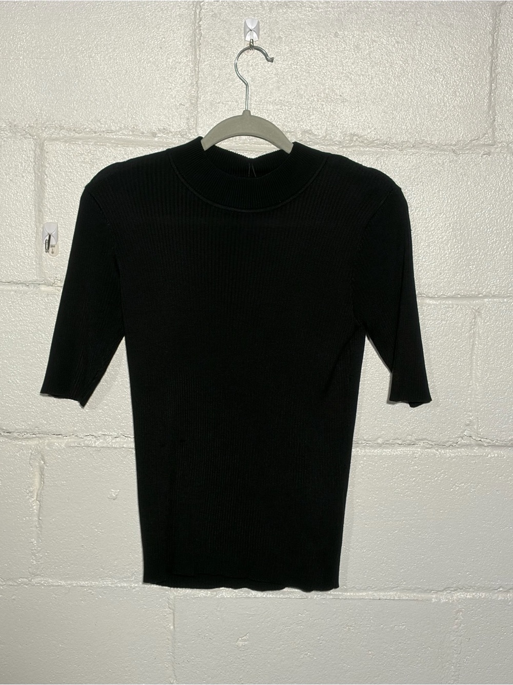Sunday Black Ribbed Short Sleeve Mock Neck Top
